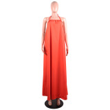 Women's Halter Strap Backless Loose Bohemian Long Dress Solid Color Summer Casual Maxi Dress
