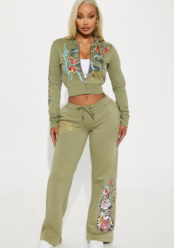 Women Print Hoodies Top and Pant Two-piece Set