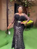 Plus Size Women African Formal Party Party Patchwork Sequin Flower Dress