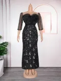 Plus Size Women African Formal Party Party Patchwork Sequin Flower Dress