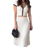 Women Summer Contrast Color Top And Skirt Two-piece Set