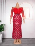 Plus Size Women African Formal Party Party Patchwork Sequin Flower Dress