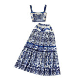 Women Summer Printed Camisole + Skirt Two-piece Set