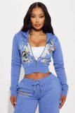 Women's Spring Autumn Print Tracksuit Long Sleeve Hooded Sports Two Piece Pants Set