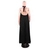 Women's Halter Strap Backless Loose Bohemian Long Dress Solid Color Summer Casual Maxi Dress