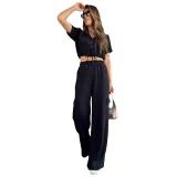 Women Summer Casual Short Sleeve Top and Cargo Pants Two-piece Set