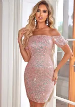 Women Sequin Off Shoulder Sexy Hollow Dress