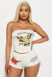 Women Print Chest wrap Top and shorts two-piece set