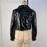 Women's Turndown Collar Pu Long Sleeve Women's Single Breasted Leather Jacket