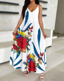 Women's Floral Print Strap V-Neck Loose Maxi Dress