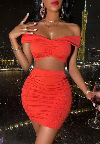 Summer Casual Sexy Women's Sexy Solid Color Off Shoulder Skirt Set