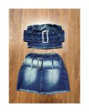 Summer Strapless Belt Elastic Denim Skirt Set