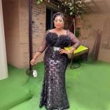Plus Size Women African Formal Party Party Patchwork Sequin Flower Dress