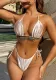 Sexy Women Lace-Up Low Back Solid Color Bikini Swimsuit