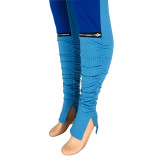 Women's Contrast Color Patchwork Zipper Casual Sports Slit Pleated Pants