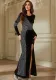 Spring Autumn Slim Long Dress Black Beaded Sexy Long Sleeve Tight Fitting Dress（Processing time need 3-6 days）