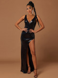 Fashion Sexy Strap Low Back Sequined Party Long Dress