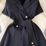 Turndown Collar Short-Sleeved Belt Chic Casual Dress