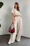 Women Summer Casual Short Sleeve Top and Cargo Pants Two-piece Set