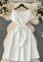 Summer Bow Tie Slim Waist Chic Formal Party Dress