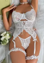 Sexy Temptation Lace Hollow See-Through Garter Lingerie  Thong Two-Piece Set