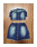 Summer Strapless Belt Elastic Denim Skirt Set