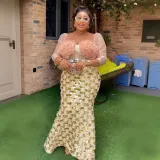 Plus Size Women African Formal Party Party Patchwork Sequin Flower Dress
