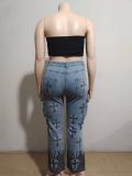 Women's Street Fashion Multi-Pocket Denim Pants