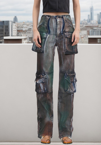 Trendy Cargo Pants Spring Fashion Street Multi-Pocket High Waist Denim Trousers