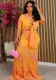 Women's Casual Printed Short Sleeve Shirt Long Skirt Two Piece Set