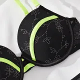 Sexy Bra Set Fashionable Contrasting Color See-Through Mesh Sexy Underwear Garter Belt Three-Piece Lingerie
