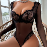 Fashionable Lace Mesh Sexy See-Through Low Back Open Crotch Jumpsuit