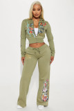 Women Print Hoodies Top and Pant Two-piece Set