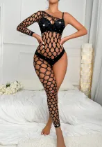 Ladies Sparkling Sexy Lingerie Single Sleeve Leg Night Club Jumpsuit