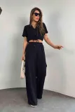 Women Summer Casual Short Sleeve Top and Cargo Pants Two-piece Set
