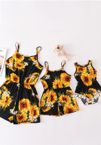Summer Children's Straps Jumpsuit Printed Mother's Day Parent-Child Mother-Daughter Casual Jumpsuit