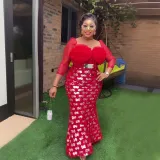 Plus Size Women African Formal Party Party Patchwork Sequin Flower Dress