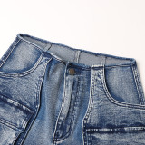 Stylish Casual Patchwork Multi-Pocket Denim Pants