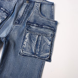 Stylish Casual Patchwork Multi-Pocket Denim Pants