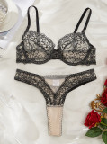 Embroidered Patchwork Mesh Sexy Bra Fashionable Contrasting Sexy Lingerie Two-Piece Set