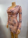 Women's Printed Long Sleeve Bodycon Dress