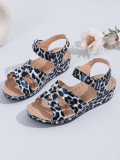 Summer Casual Round Toe Leopard Print High Heel Women's Wedge Slippers Plus Size Women's Shoes