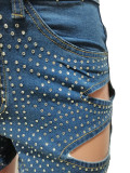 Women's Summer Beaded Ripped Washed Tight Fitting Sexy Stretch Denim Pants