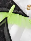 Sexy Bra Set Fashionable Contrasting Color See-Through Mesh Sexy Underwear Garter Belt Three-Piece Lingerie