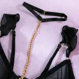 Sexy Lingerie See-Through Mesh Skirt With Halter Neck Chain Gloves Four Piece Set