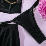 Sexy Lingerie See-Through Mesh Skirt With Halter Neck Chain Gloves Four Piece Set