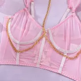 Sexy Lingerie See-Through Mesh Skirt With Halter Neck Chain Gloves Four Piece Set