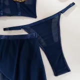 Sexy Lingerie See-Through Mesh Skirt With Halter Neck Chain Gloves Four Piece Set