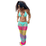 Summer Knitting Crochet Lace-Up Beach Bikini Skirt Three-Piece Set