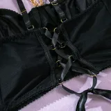 Sexy Lingerie See-Through Mesh Skirt With Halter Neck Chain Gloves Four Piece Set